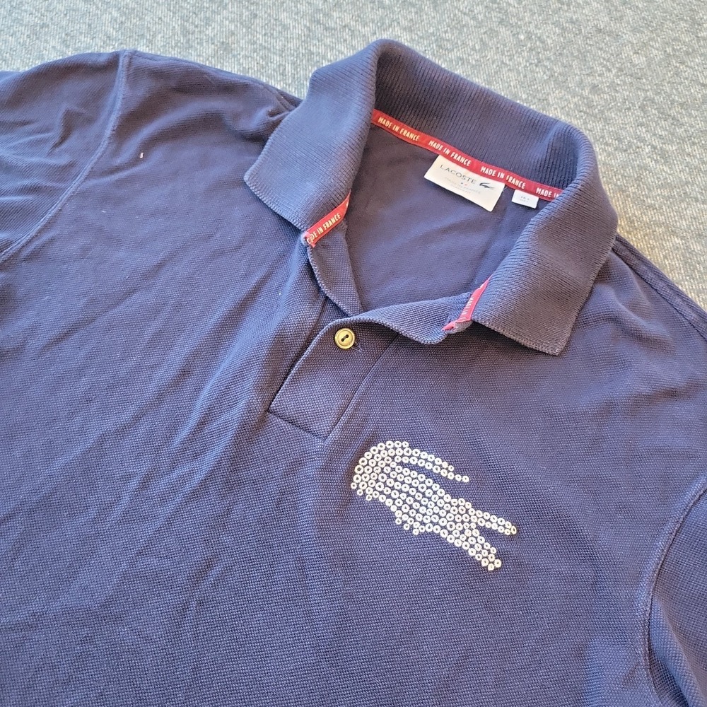 Lacoste Polo Shirt Men's Large Navy Blue Made In France Big Croc PiqueCotton